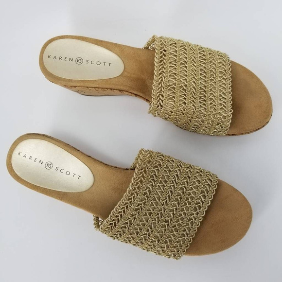 Karen Scott Womens Frankklyn Sandals Beige Cork Platform Heels Slip Ons 9 M - Picture 11 of 11